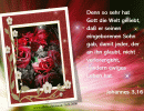 Johannes 3,16 - Denn so sehr hat Gott die Welt geliebt, dass er seinen eingeborenen Sohn gab, damit jeder, der an ihn glaubt, nicht verlorengeht, sondern ewiges Leben hat.